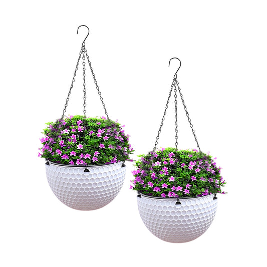 SOGA 2X White Medium Hanging Resin Flower Pot Self Watering Basket Planter Outdoor Garden Decor