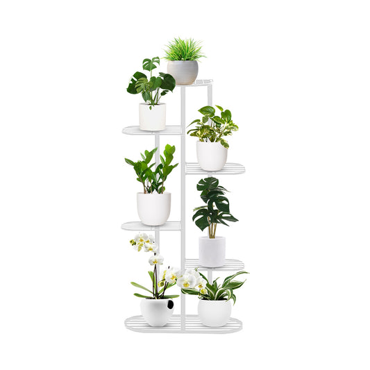 SOGA 6 Tier 7 Pots White Metal Plant Rack Flowerpot Storage Display Stand Holder Home Garden Decor