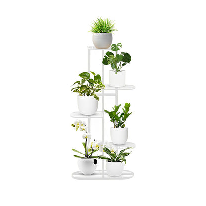 SOGA 5 Tier 6 Pots White Metal Plant Rack Flowerpot Storage Display Stand Holder Home Garden Decor