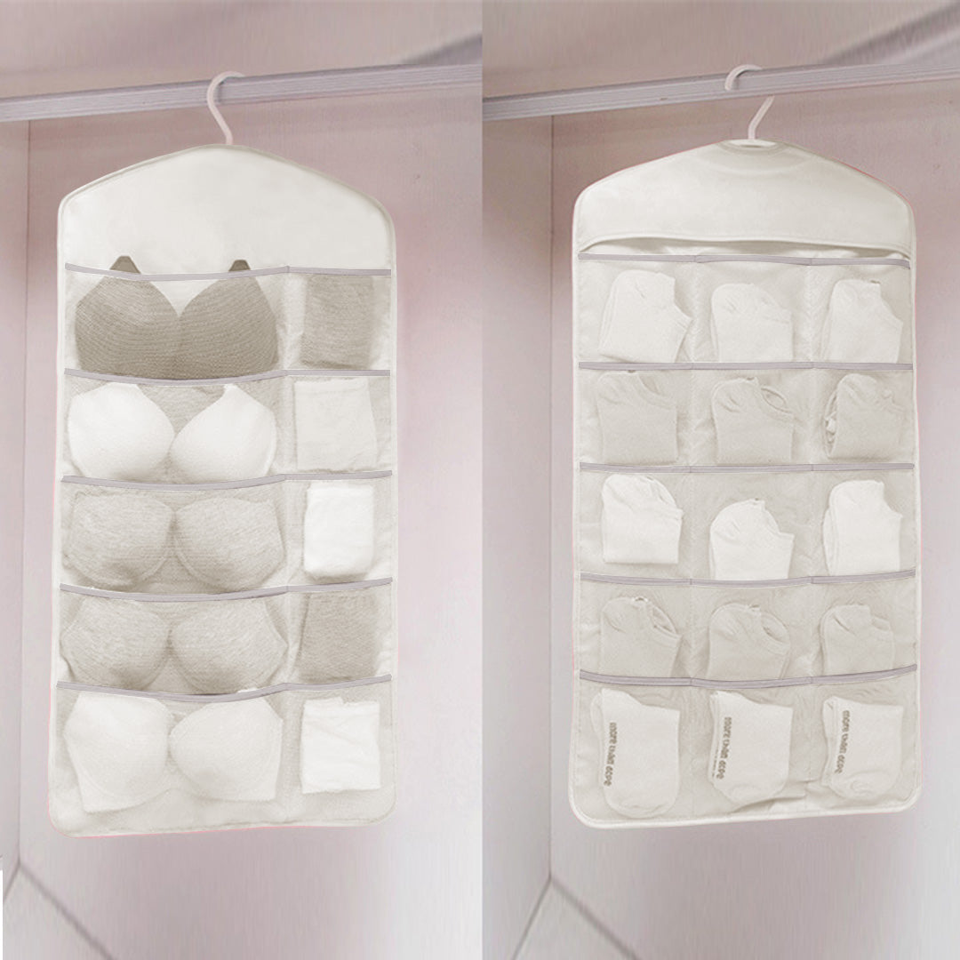 SOGA 2X White Double Sided Hanging Storage Bag Underwear Bra Socks Mesh Pocket Hanger Home Organiser