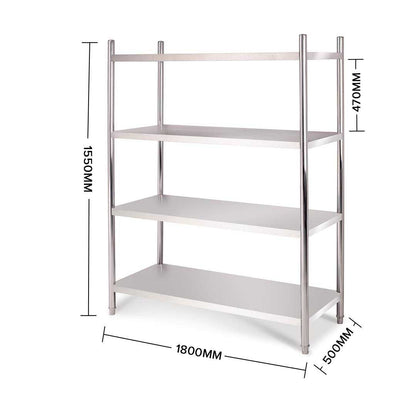 SOGA Stainless Steel 4 Tier Kitchen Shelving Unit Display Shelf Home Office 180CM