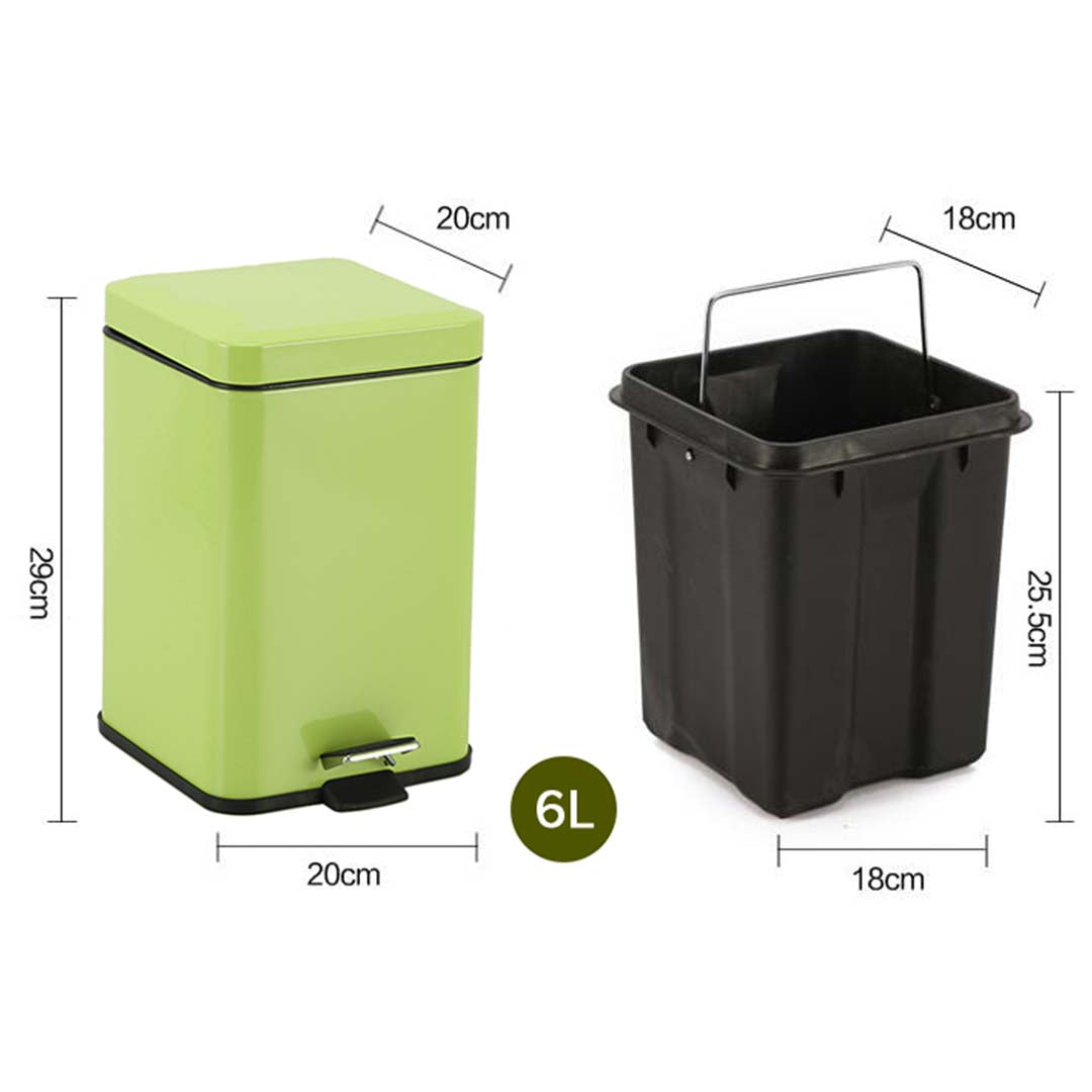 SOGA Foot Pedal Stainless Steel Rubbish Recycling Garbage Waste Trash Bin Square 6L Green