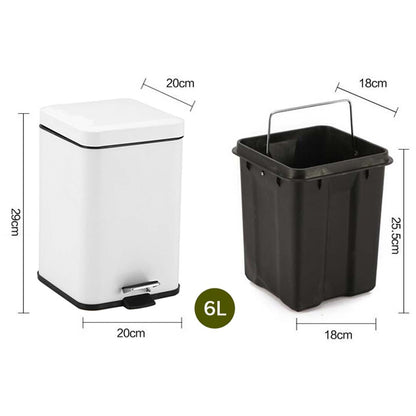 SOGA Foot Pedal Stainless Steel Rubbish Recycling Garbage Waste Trash Bin Square 6L White