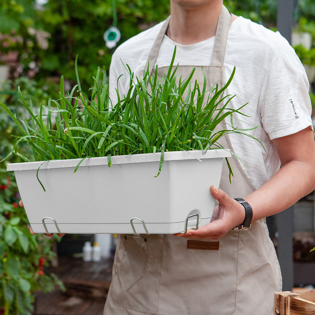 SOGA 49.5cm White Rectangular Planter Vegetable Herb Flower Outdoor Plastic Box with Holder Balcony Garden Decor Set of 5