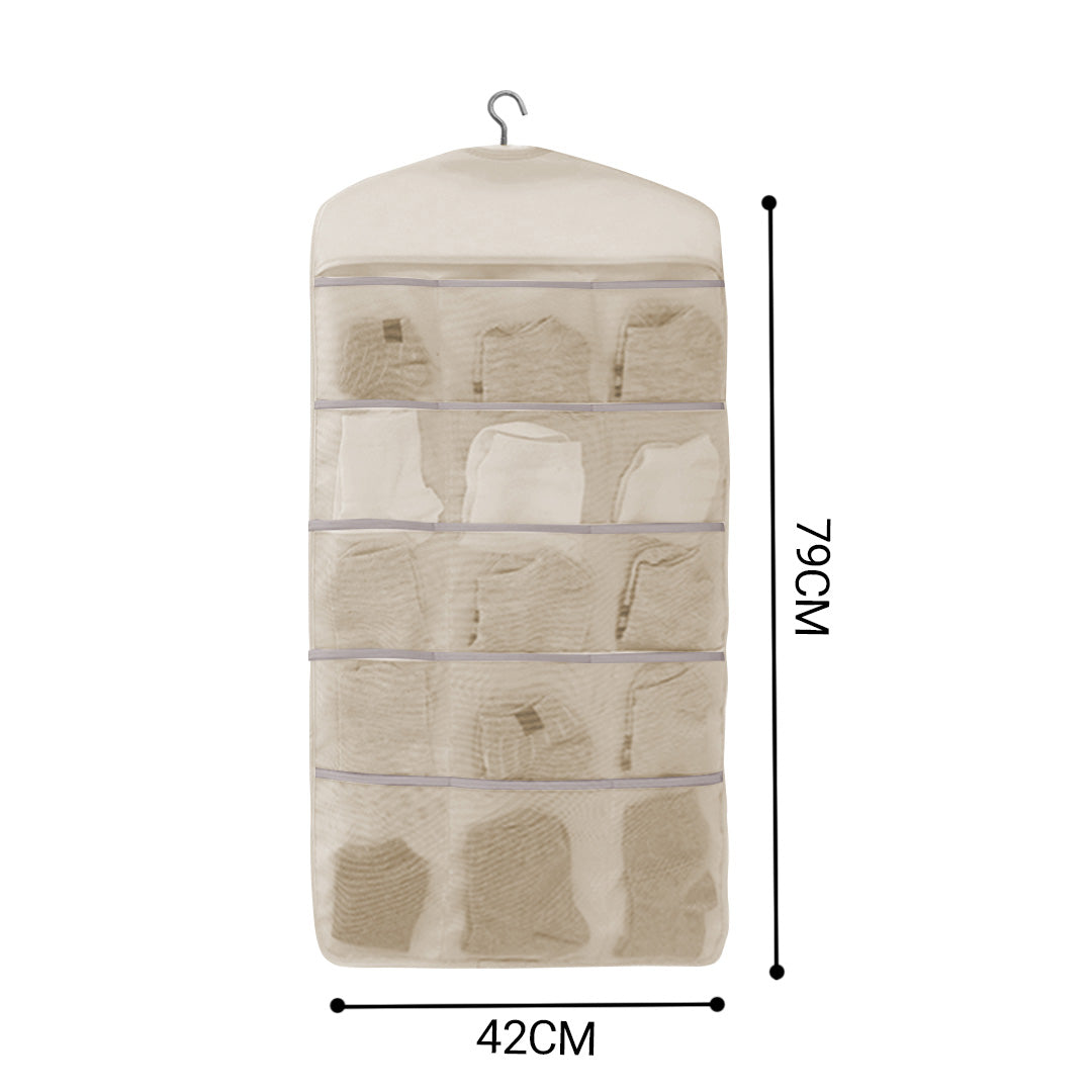 SOGA 2X White Double Sided Hanging Storage Bag Underwear Bra Socks Mesh Pocket Hanger Home Organiser