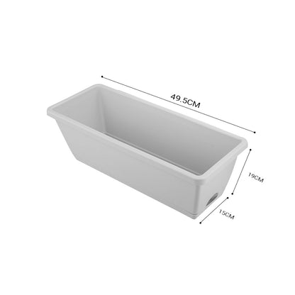 SOGA 49.5cm White Rectangular Planter Vegetable Herb Flower Outdoor Plastic Box with Holder Balcony Garden Decor Set of 5