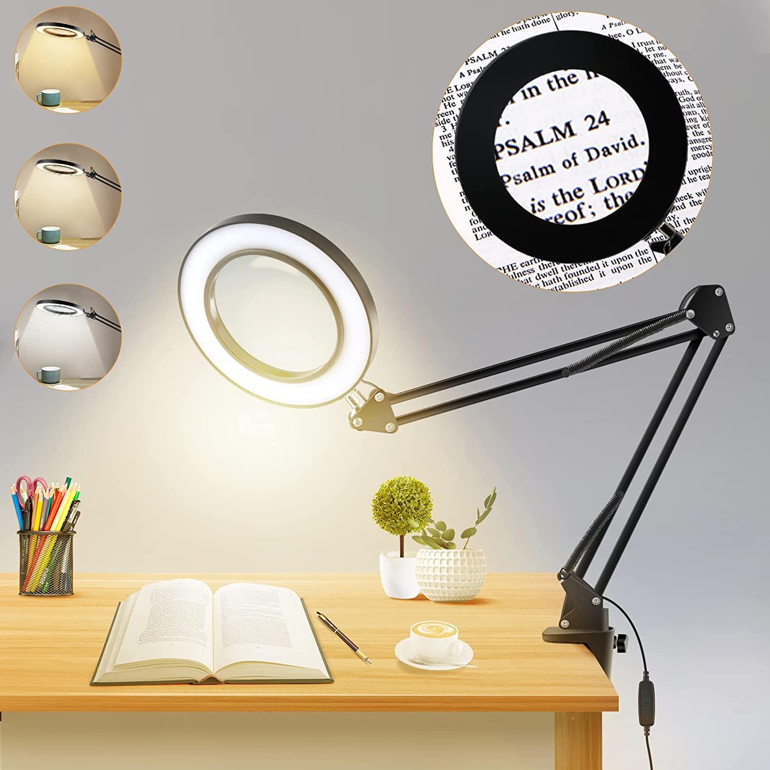 Magnifier With Light Workbench Light Led Light With 5x Magnifier 5X  Magnifying Glass With LED Light Flexible Arm 10 Brightness 3 Colors  Workbench Light With Clip 