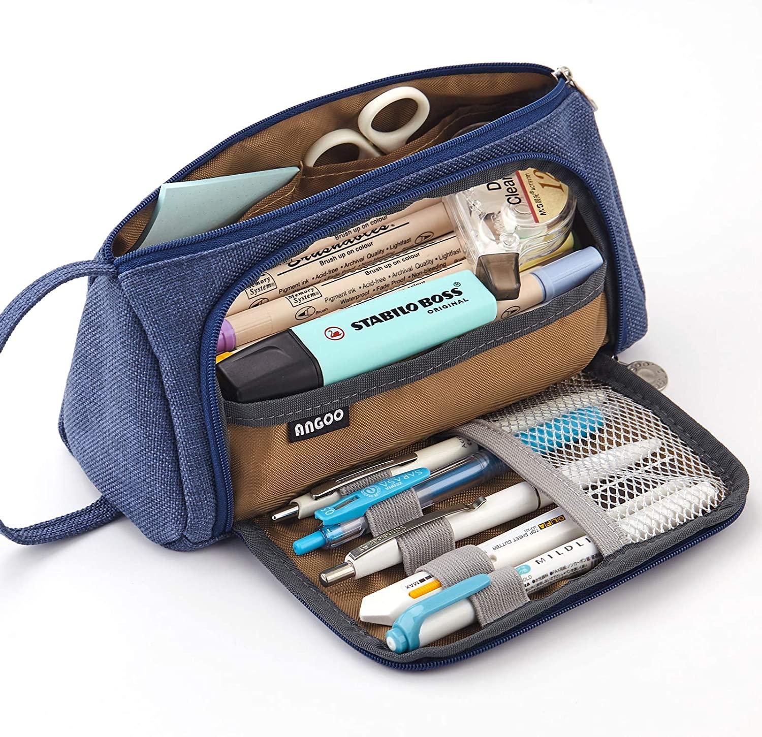 21×8.5×5cm High-Capacity Pencil Case School Multifunctional Double Zipper  Portable Canvas Large Capacity Pencil Case 