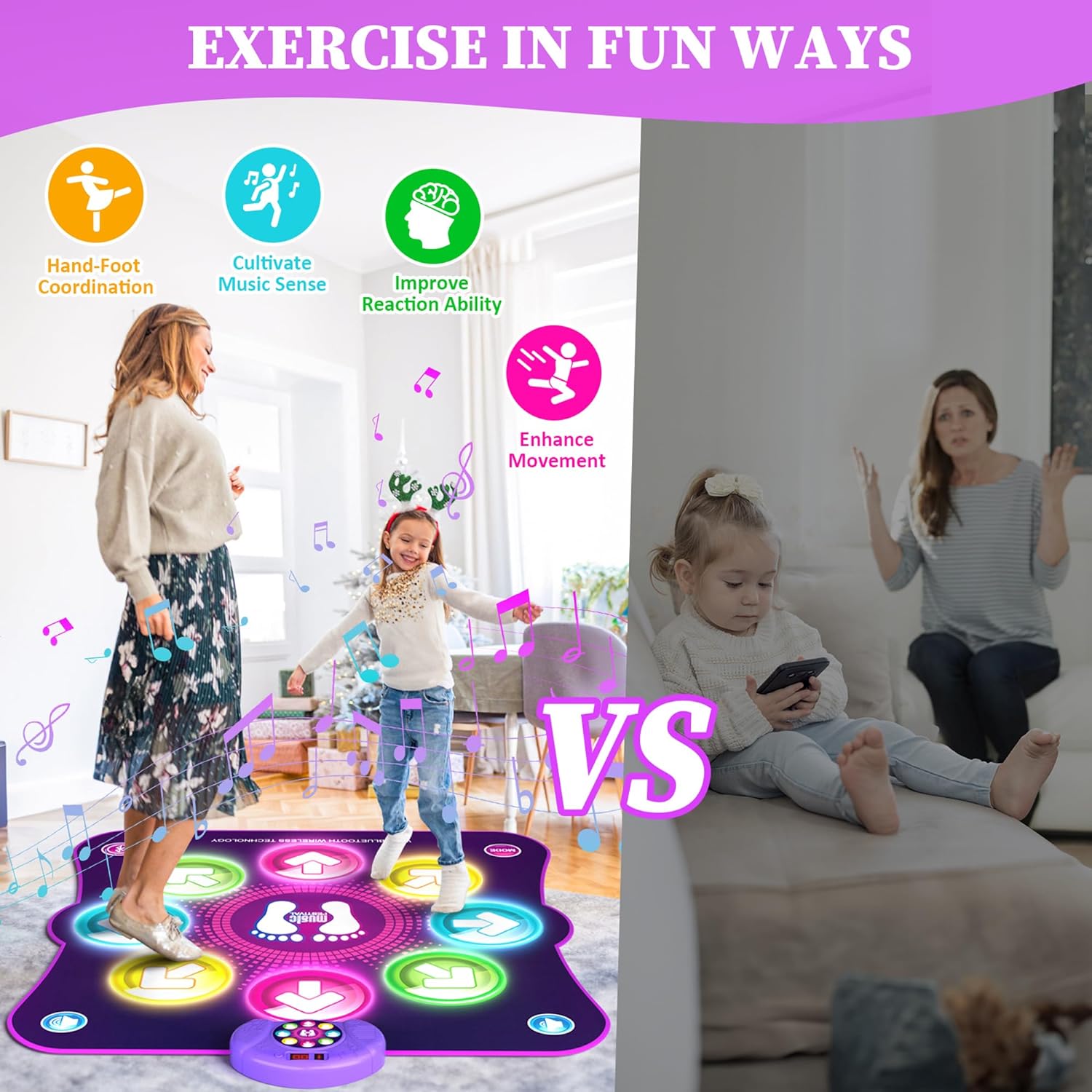 Dance Mat Toys For 3 4 5 6 7 8 9 10+ Year Old Girls Birthday Gifts, Musical Dance  Mat For Kids, Dance Pad With 6 Game Modes, Built-in Music, Adjustabl