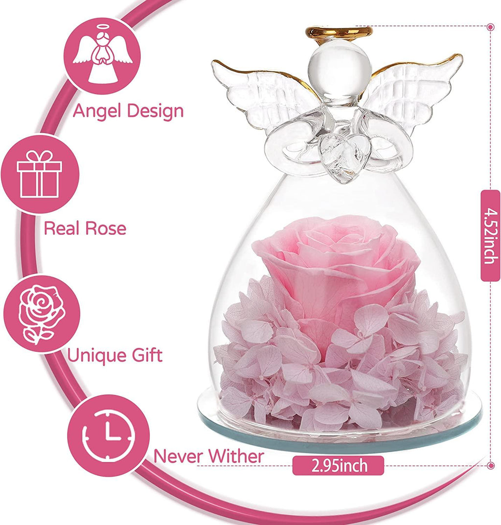 Sacredyna Glass Angel Figurines with Pink Forever Rose for mom, Thank ...